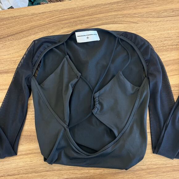 Maison Femalien Lina Cutout Strappy Mesh Bodysuit Black Small - Picture 5 of 8